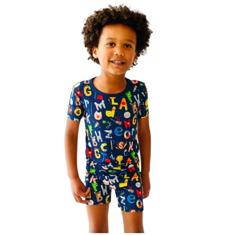 Little Sleepies Navy Alphabet Friends Short Sleeve And Shorts Pajama Set